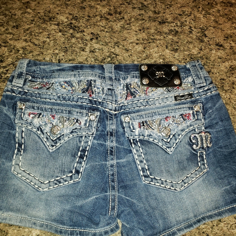 Miss Me Blue Embellished Jean Shorts 28 EASY